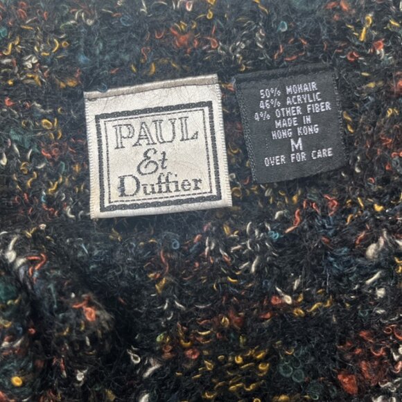 Vintage Mohair-Blend Confetti Knit Cardigan Black and Multi Boucle Textured S M - Picture 7 of 7